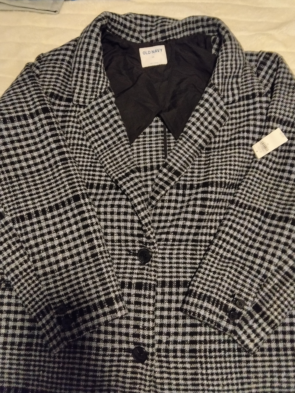 Old Navy Black White Houndstooth Button-Front Collared Lined Overcoat 3X